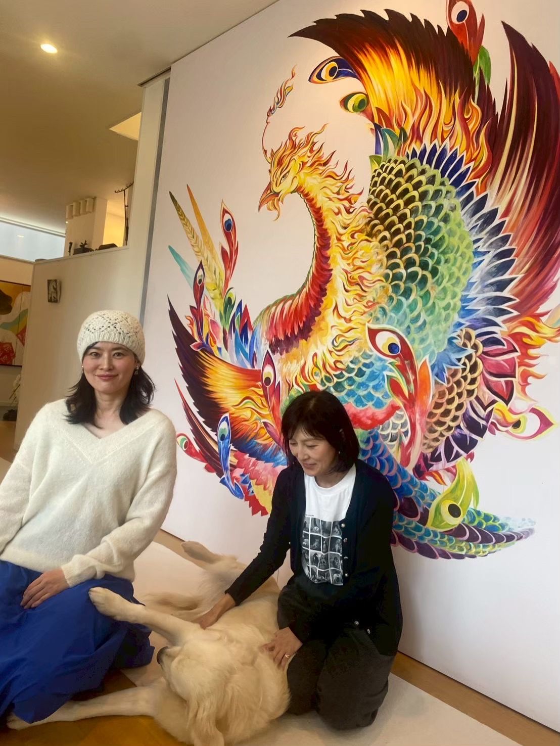 Xmasモードの朝みみ！書家、芸術家の紫舟さんのアトリエにて～vol.2  “プレシャス・ファミリー” である イングリッシュゴールデンレトリーバーのルーくんも参加してくれました～