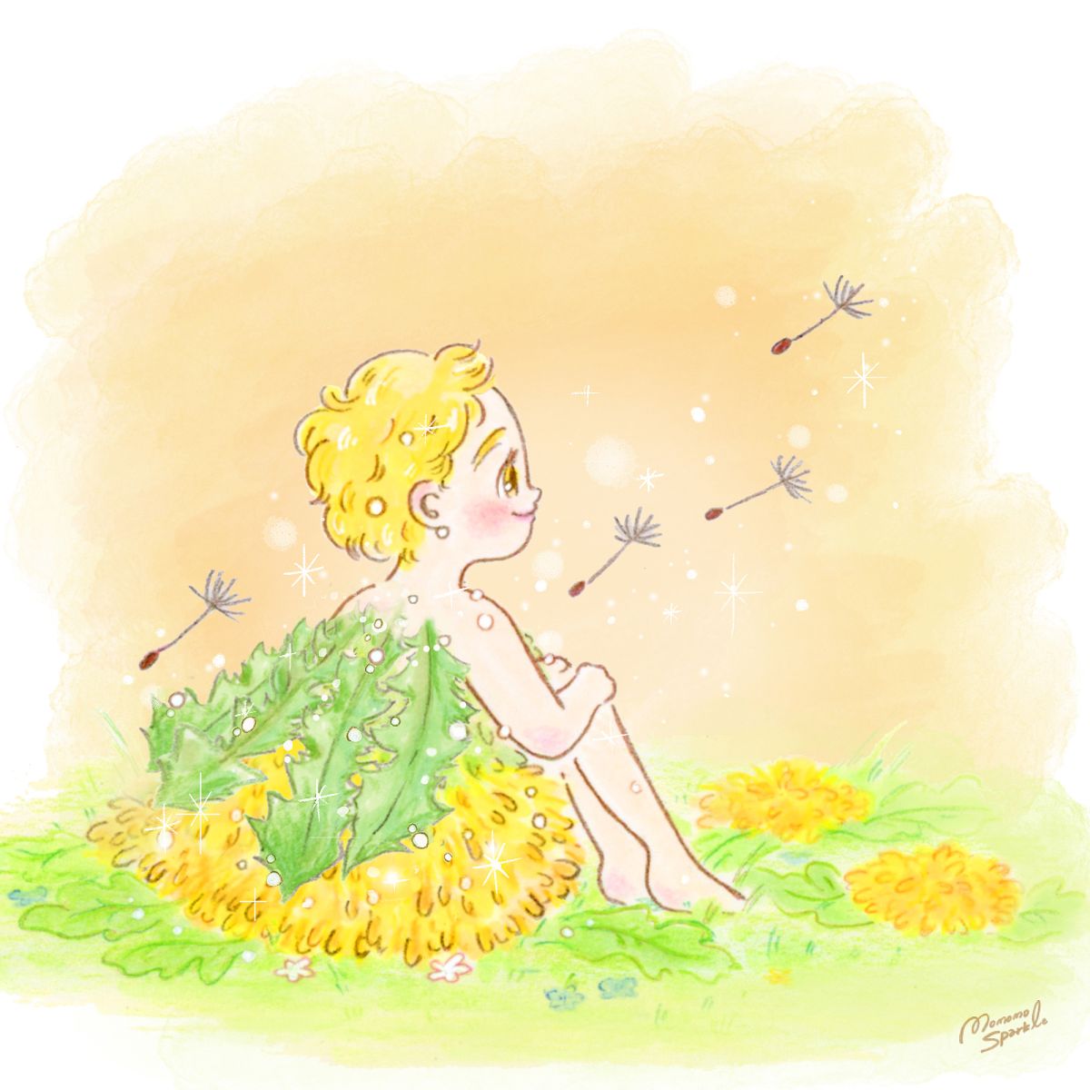 たんぽぽとだいだい色の看板