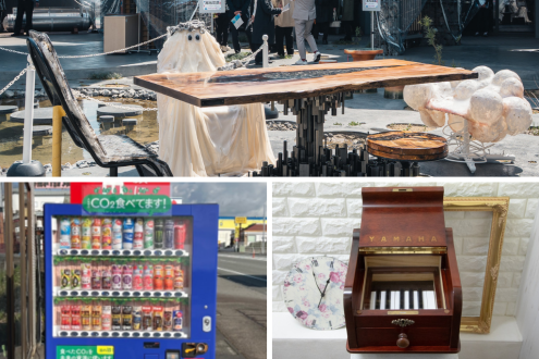 関西万博に設置された廃材でできた家具 / 「CO2を食べる自販機」設置 / 不要なピアノがメモリアルBOXに