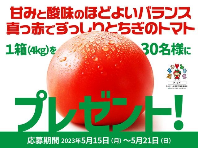 フォロー＆リツイートしてくれた方の中から抽選で30名様に、栃木県産のおいしいトマトをプレゼント！
