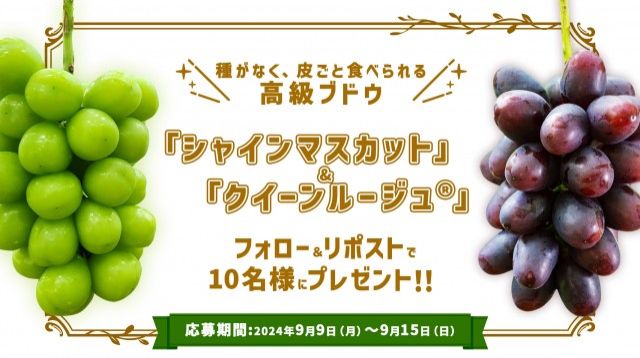 フォロー＆リポストしてくれた方の中から抽選で10名様に「シャインマスカットとクイーンルージュ®」をプレゼント！