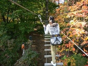 草津フォレストステージで、森の空中トレッキング